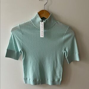 Alice + Olivia Mint Short-Sleeve Mock Neck Knit Tee
